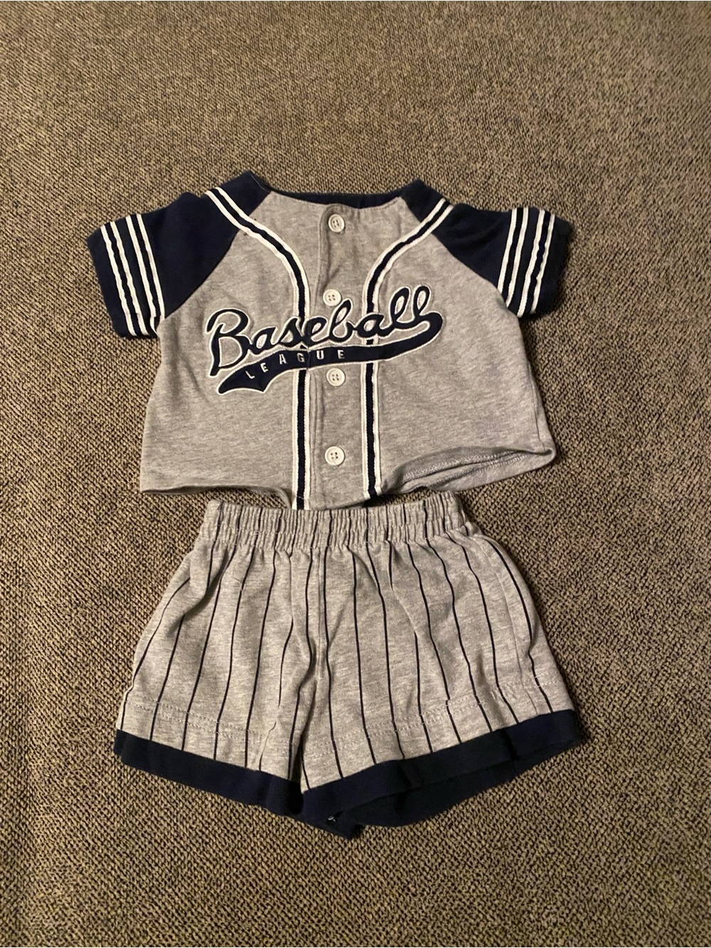 Vintage Baseball League Grey & Navy  Baby Shirt and Shorts Set